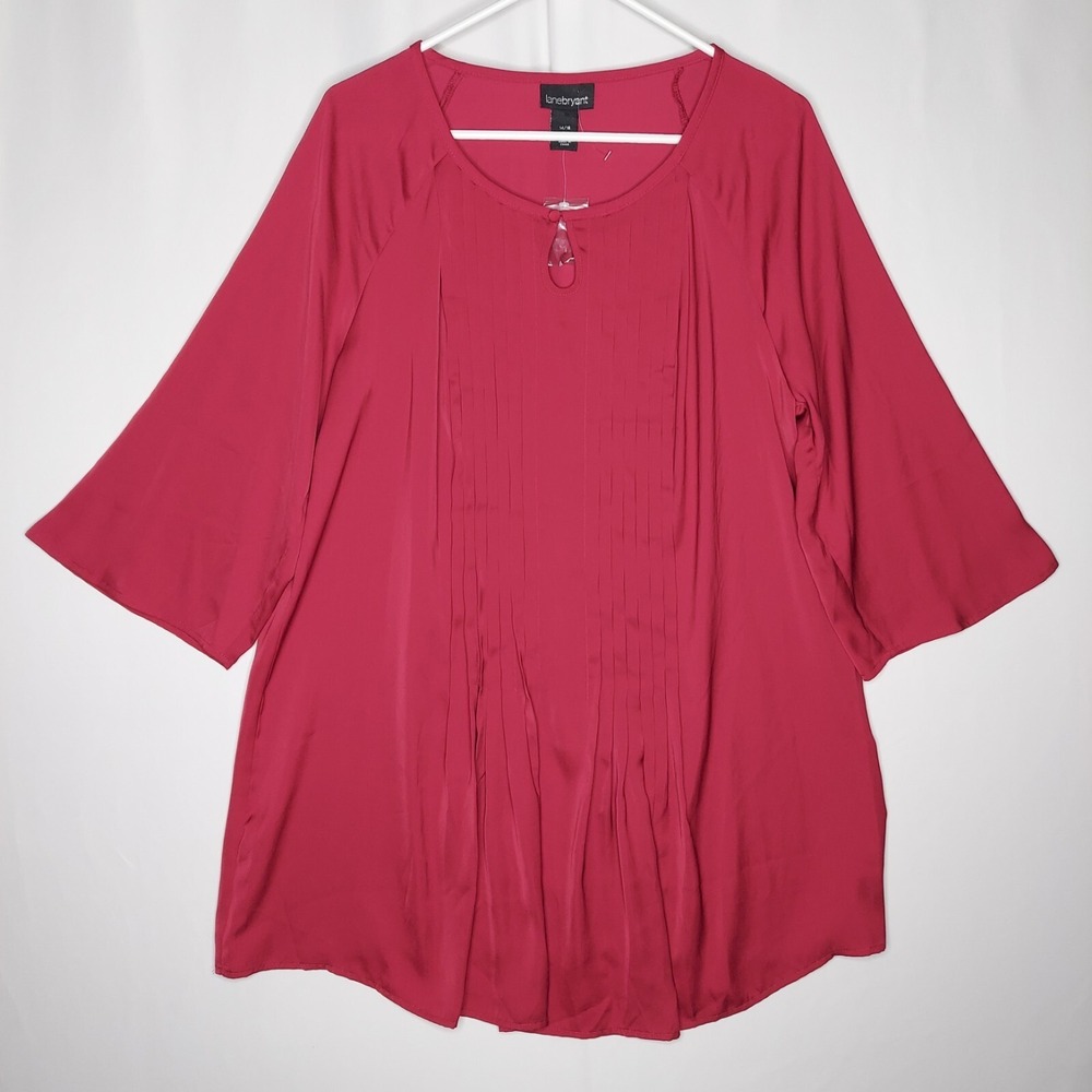 Lane Bryant Women‎ Top 14/16 Pink Chiffon Pleated Keyhole Business Casual